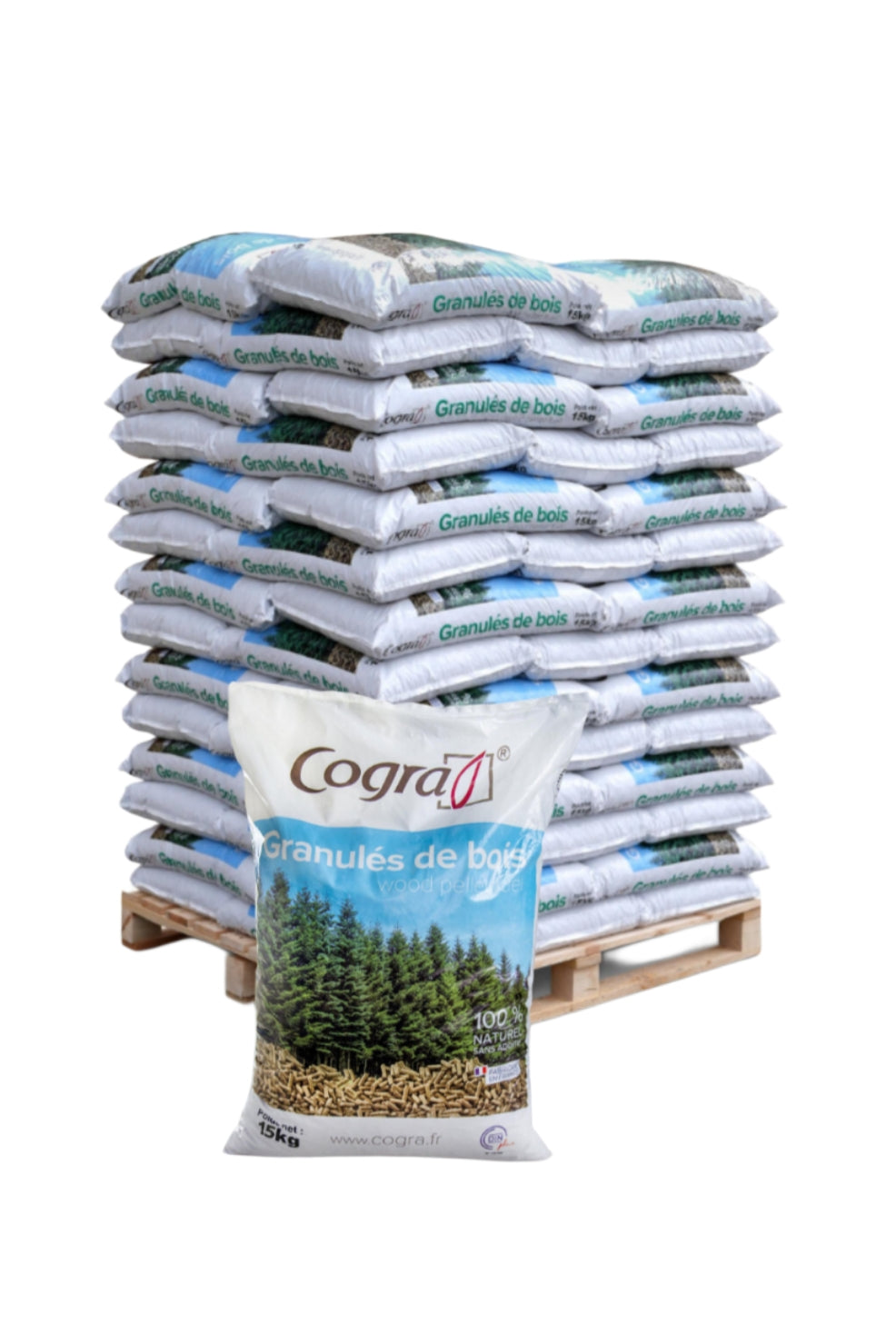 COGRA Granulés de bois — Palette de 70 sacs de 15 kg — Pellets français— Disponible immédiatement