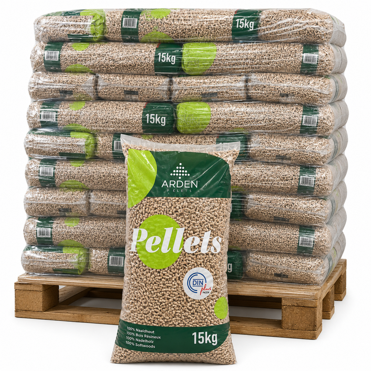 ARDEN Pellets — Palette de 66 sacs de 15 kg — Granulés 100 % résineux DIN+ & PEFC— Disponible immédiatement
