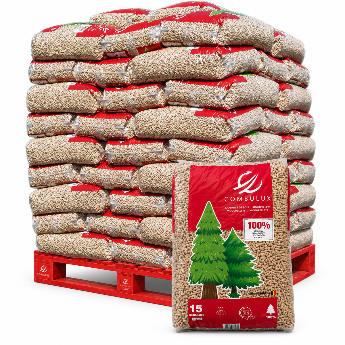 COMBULUX Pellets — Palette de 70 sacs de 15 kg — Granulés belges DINplus—Disponible immédiatement