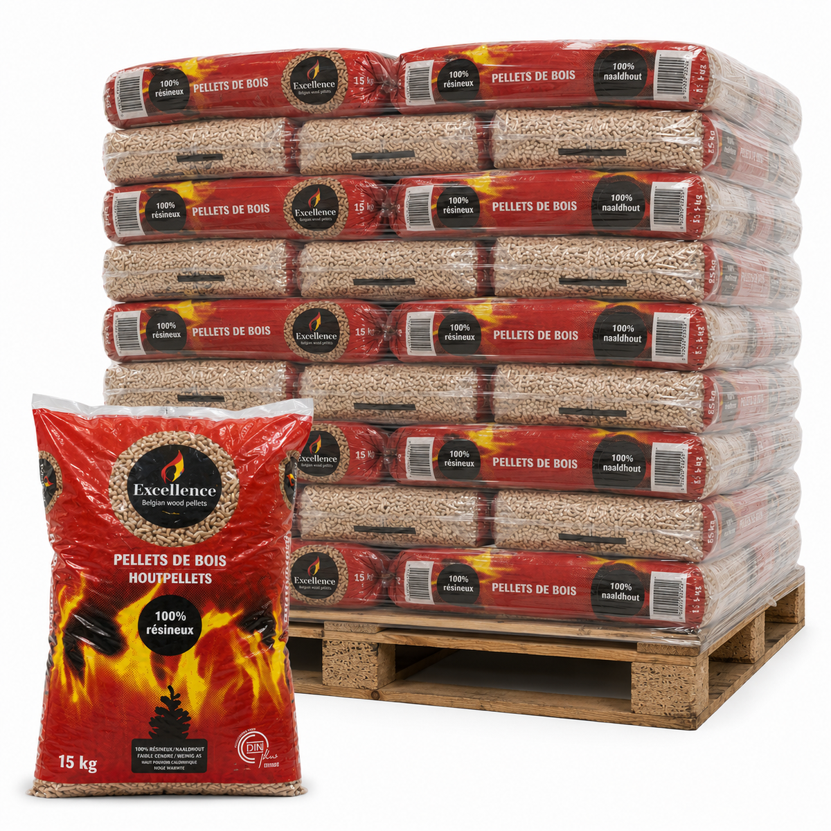 EXCELLENCE Pellets Premium — Palette de 65 sacs de 15 kg — Granulés Premium DINplus—Disponible immédiatement